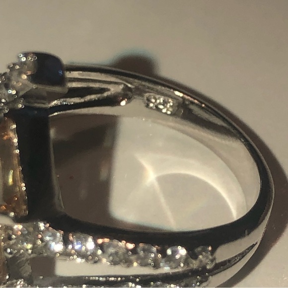 sterling Silver Peach & Clear Colour Cz Stone Bypass Ring Sz 7.75 - Picture 6 of 7